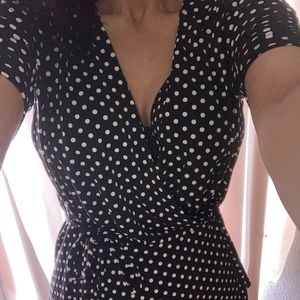 NWT Express B&W Polka Dot Retro Wrap Shirt Blouse